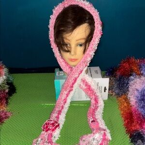 Pink and White crochet Scarf handmade . Cancer inspired